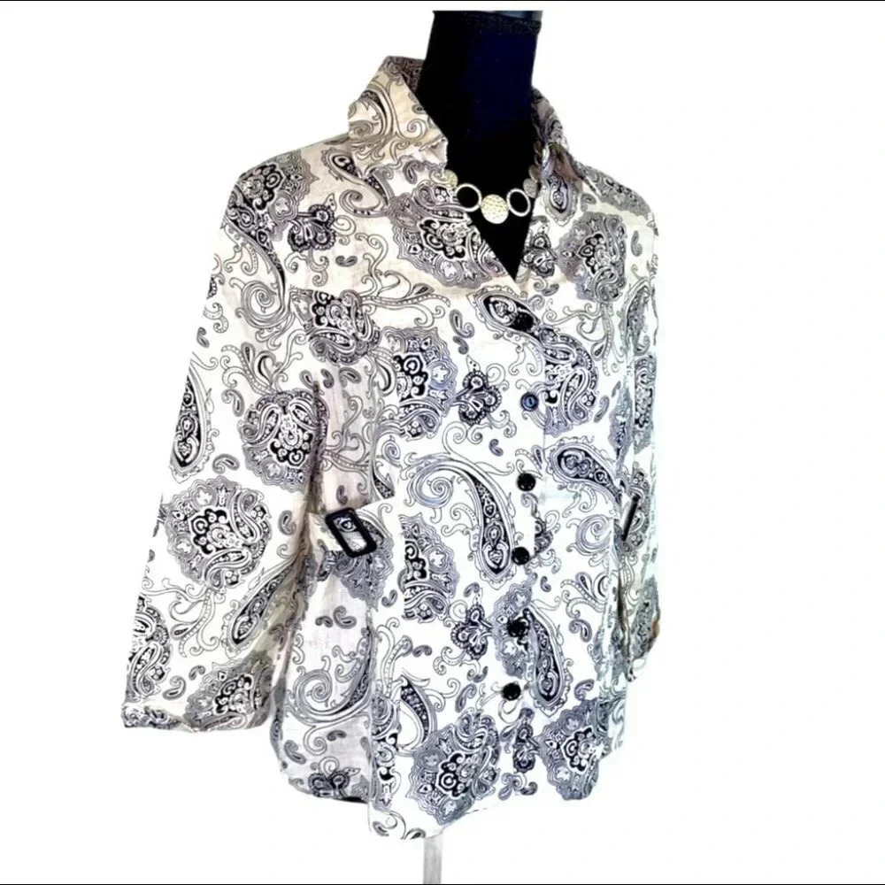 Carole Little L‎ cream/black linen paisley blazer